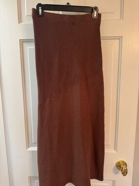 Free People FP Beach Brown Knit Maxi Skirt Size S High Slit Boho Stretch
